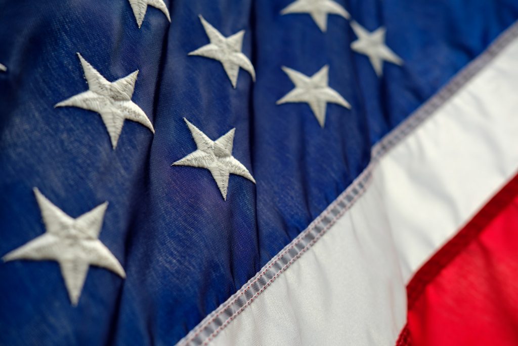 A close up of the USA flag.